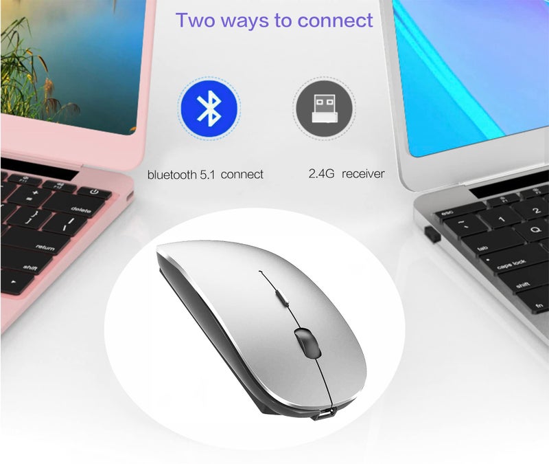 PeiBO Bluetooth 5.2 Wireless Dual-Mode Mouse, Gray Black, 2022 Model - Image 3